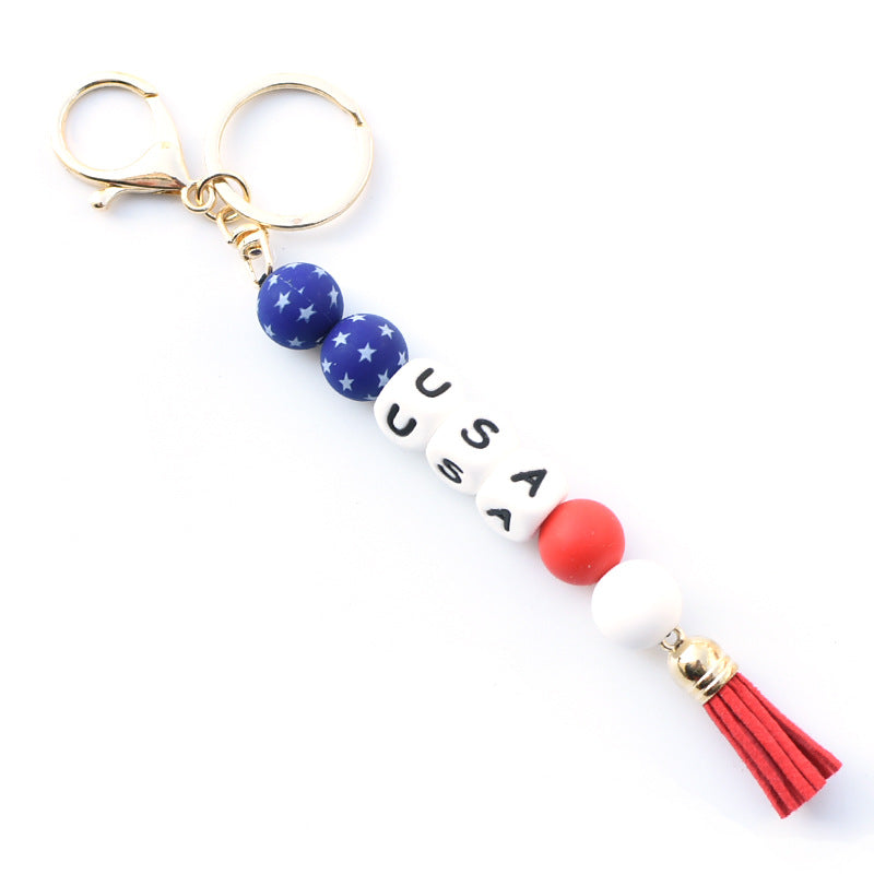 Wholesale Independence Day Silicone Beaded Wrist Keychain